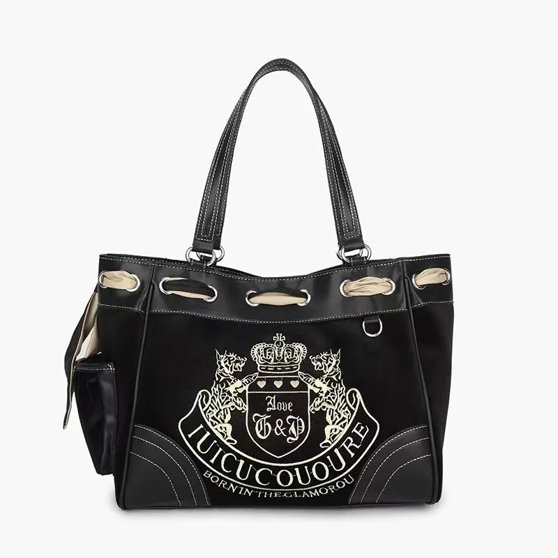 Y2K Women Vintage Retro Chic Embroidery Velvet Shoulder Bag Ladies High Capacity E-girls Tote Bags Shopping Handbags For Women