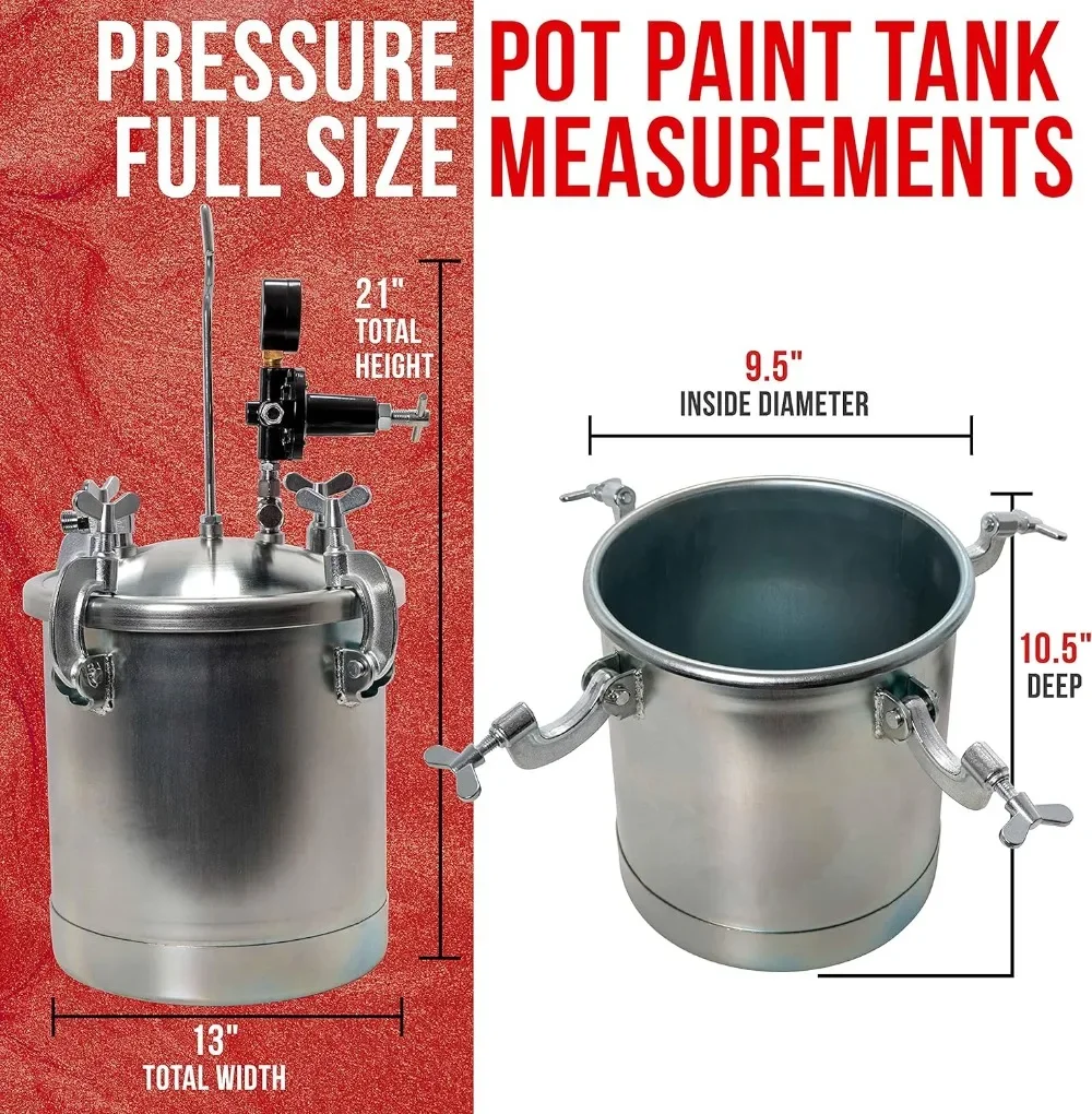 Pressure Tank Paint Spray Gun with 1.5 Mm Nozzle 2-1/2 Gal. Pressure Pot & Spray Gun with Hoses