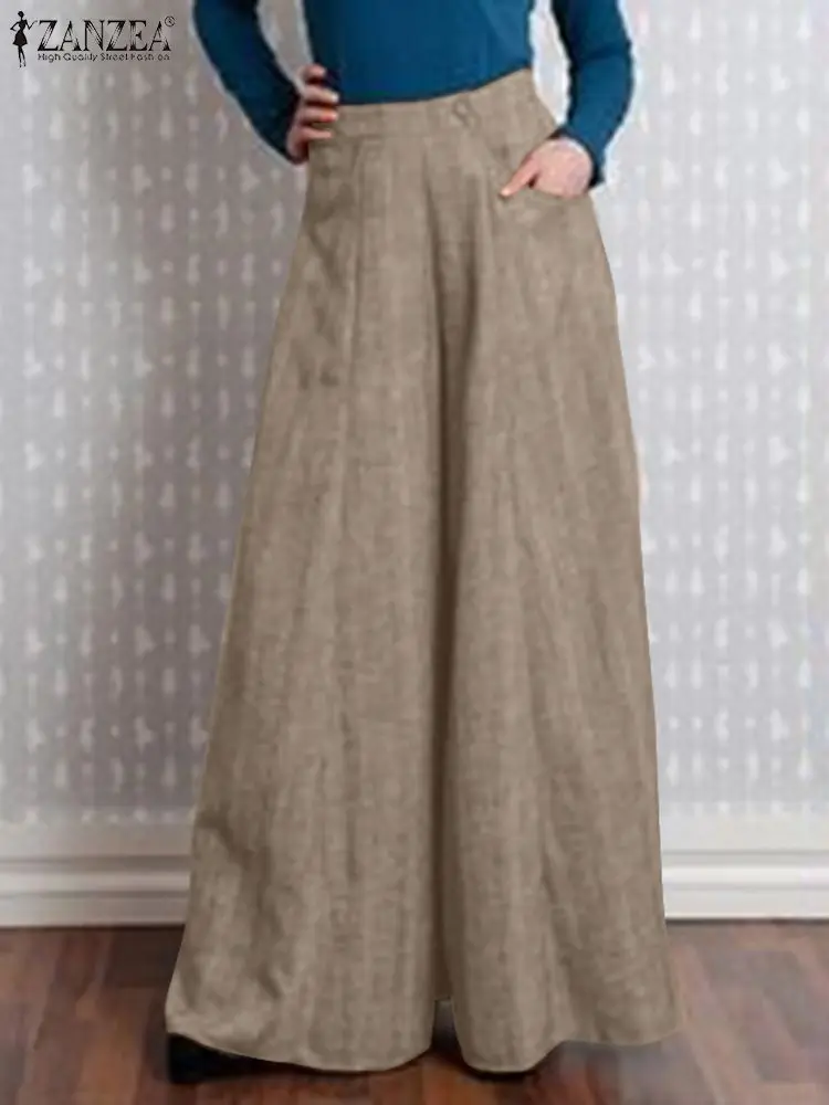 

ZANZEA Autumn Vintage Solid Wide Leg Pants Fashion Elastic Waist Palazzo Woman Casual Loose Pantalon Holiday Baggy Pant 2023