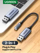 UGREEN Sound Card 2-in-1 USB Audio Interface External 3.5mm Audio Adapter Soundcard for Laptop PS4 Headset USB Sound Card