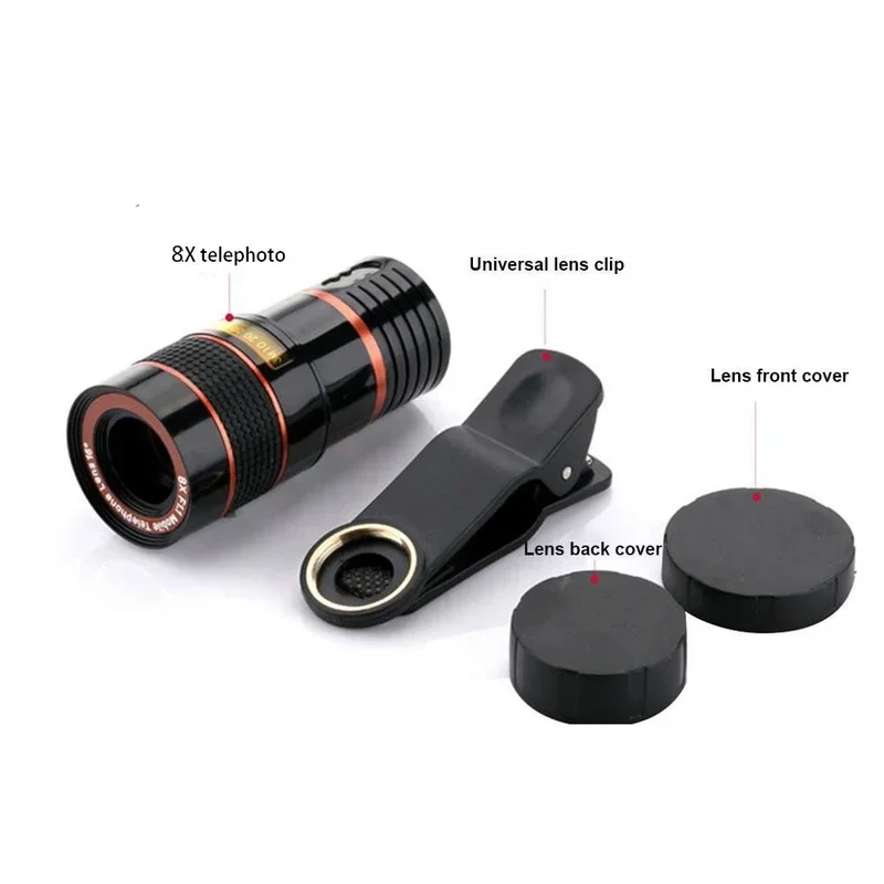 카메라 스마트폰 렌즈용 범용 휴대폰, HD 망원경 광학 렌즈, 줌 클립 렌즈, 확대경, 8x
