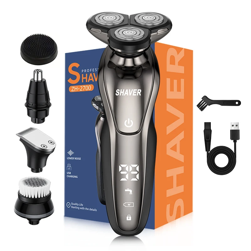 남성용 5-in-1 전기 면도기, 3개의 회전 칼날 장착, USB 충전 지원, 다기능..