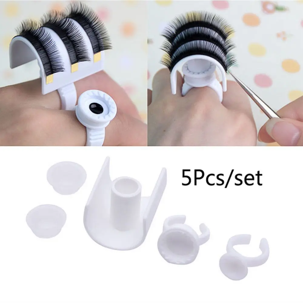 5pcs Eyelash Extension Glue Ring Adhesive Eyelash Pallet Holder Tool Makeup Kit