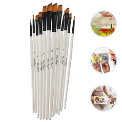 12pcs Watercolor Oil Paint Brushes Practical Art Painting Hair Brushes