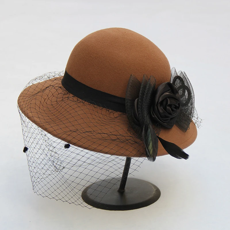 Women Wool Felt Hats 3.74 in Wide Brim Fedoras for Wedding Party 並行輸入品 Women Winter Wool Felt Bucket Hat Vintage Warm Felt Cloche Bowler