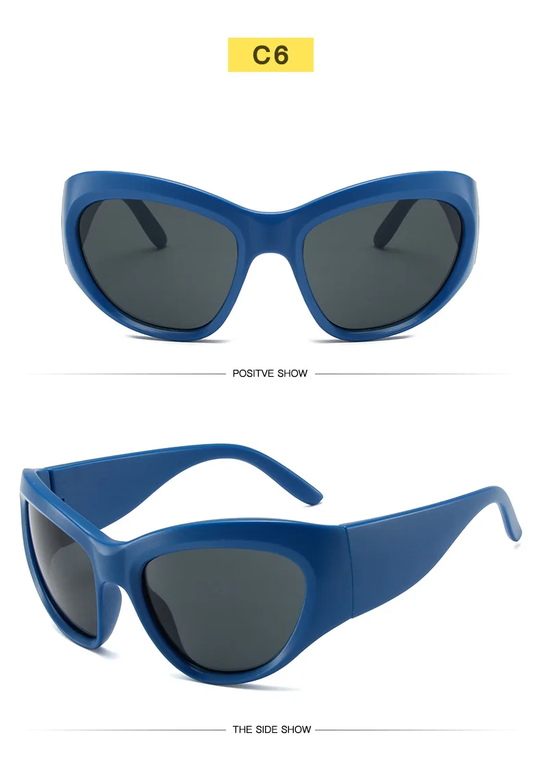 Y2K Übergroße Sonnenbrille Damen Dame Trendy Big Frame Vintage Wrap Around Sonnenbrille Mode Futuristisch Punk Silbertöne 2000er Jahre – Detail 11