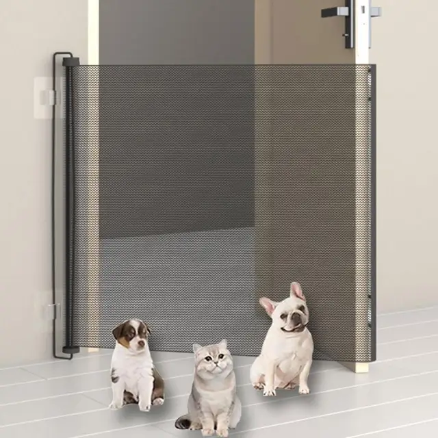3 Sizes Pet Gate Fence Dog Cats Fence Indoor Automatic Retractable Stairway Aisle Isolation Mesh No Punch Safety Net Fence 4