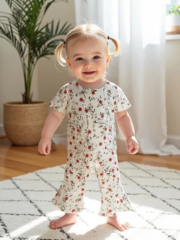 Girls Summer Outfits Adorable Floral Print Short-Sleeve Top and Elastic Flare Pants Set for a Stylish Look Perfect 2-Piece 5