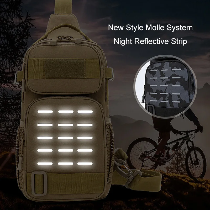 Tactical Sling Shoulder Bags Waterproof Night Reflective Strip Pack EDC New Molle Chest Bag 10L Capacity Wear-resisting black 5