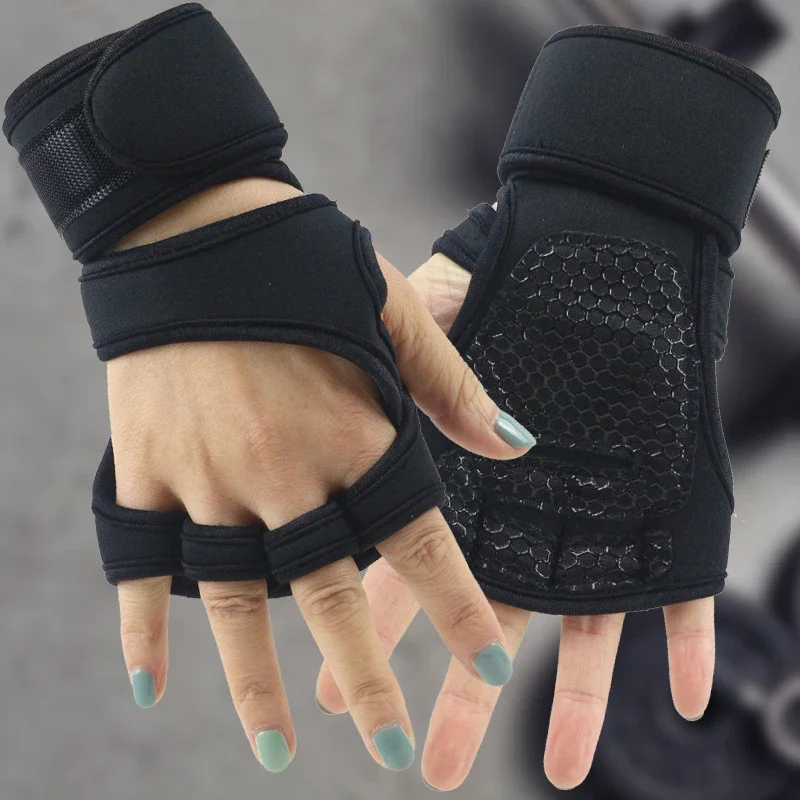 1Pair of sports half finger gloves weightlifting training gloves fitness sports hand wrist palm protector