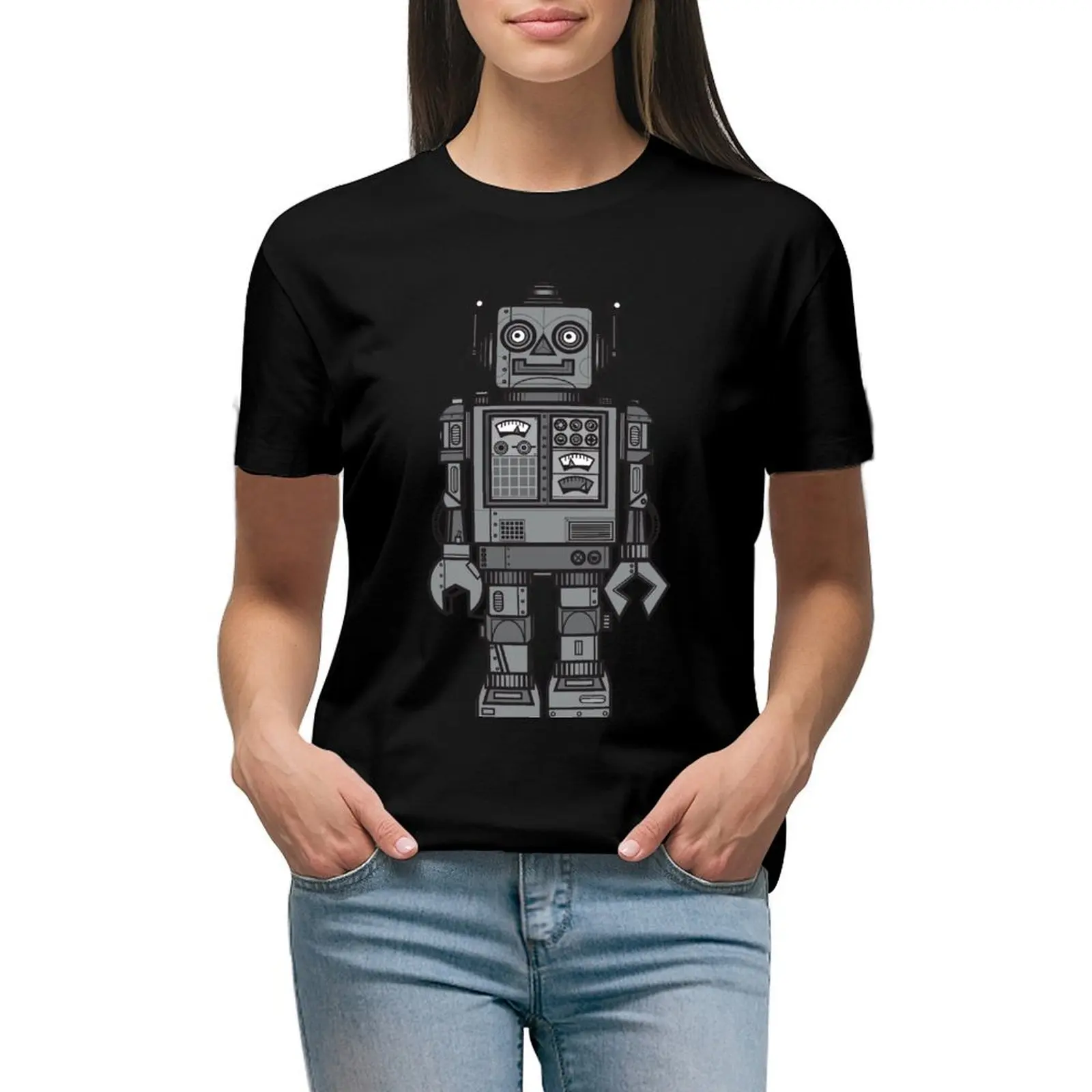 

Vintage Robot T-Shirt summer top funnys customs sublime t shirts for Women loose fit