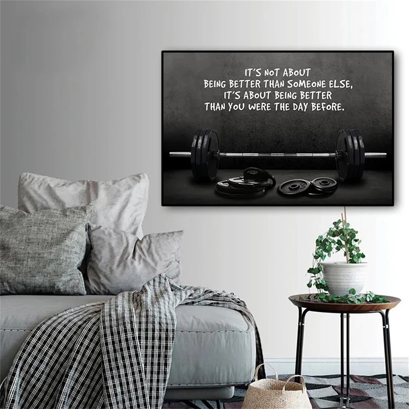Modern Sports Art Posters and Prints Canvas Painting Wall Art Barbell Motivating Quote For Gym Room Fitness Lovers Home Decor