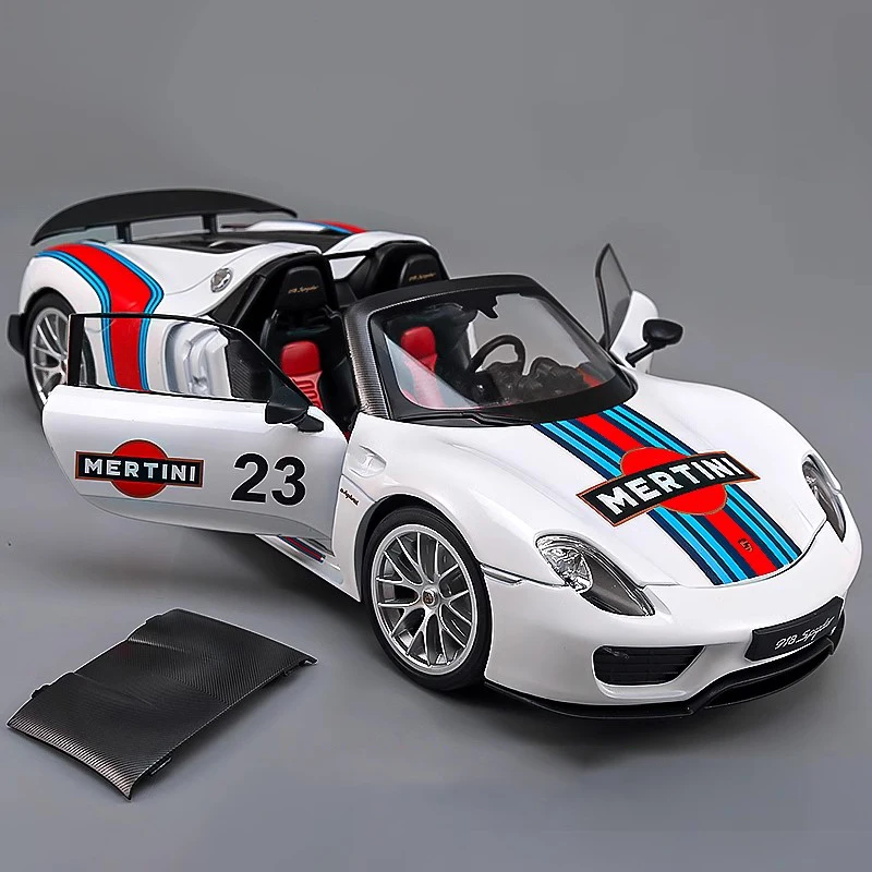 ポルシェ　918スパイダー 1/18 ドア&ライト全稼働！MARTINI 1:18 Scale Car Model Porsche Martini 918 Spyder Alloy