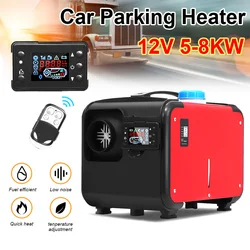 5-8KW 12V Unit Portable Air Diesel Heater Noise Reduction LCD Monitor Parking Warmer For Car Truck Boat RV Heating Red