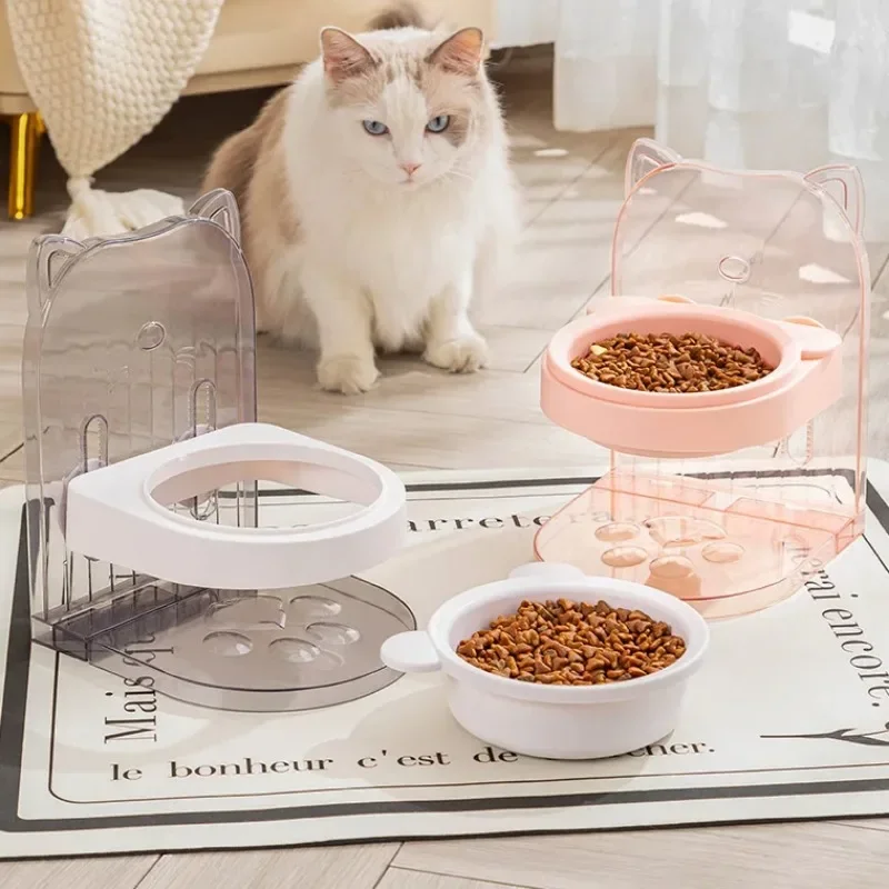 

2 in 1 Detachable Cat Feeder and Water Fountain Fixed Anti-rollover Hanging Cage Bowl Adjustable Height for Protect Cat Dog Neck