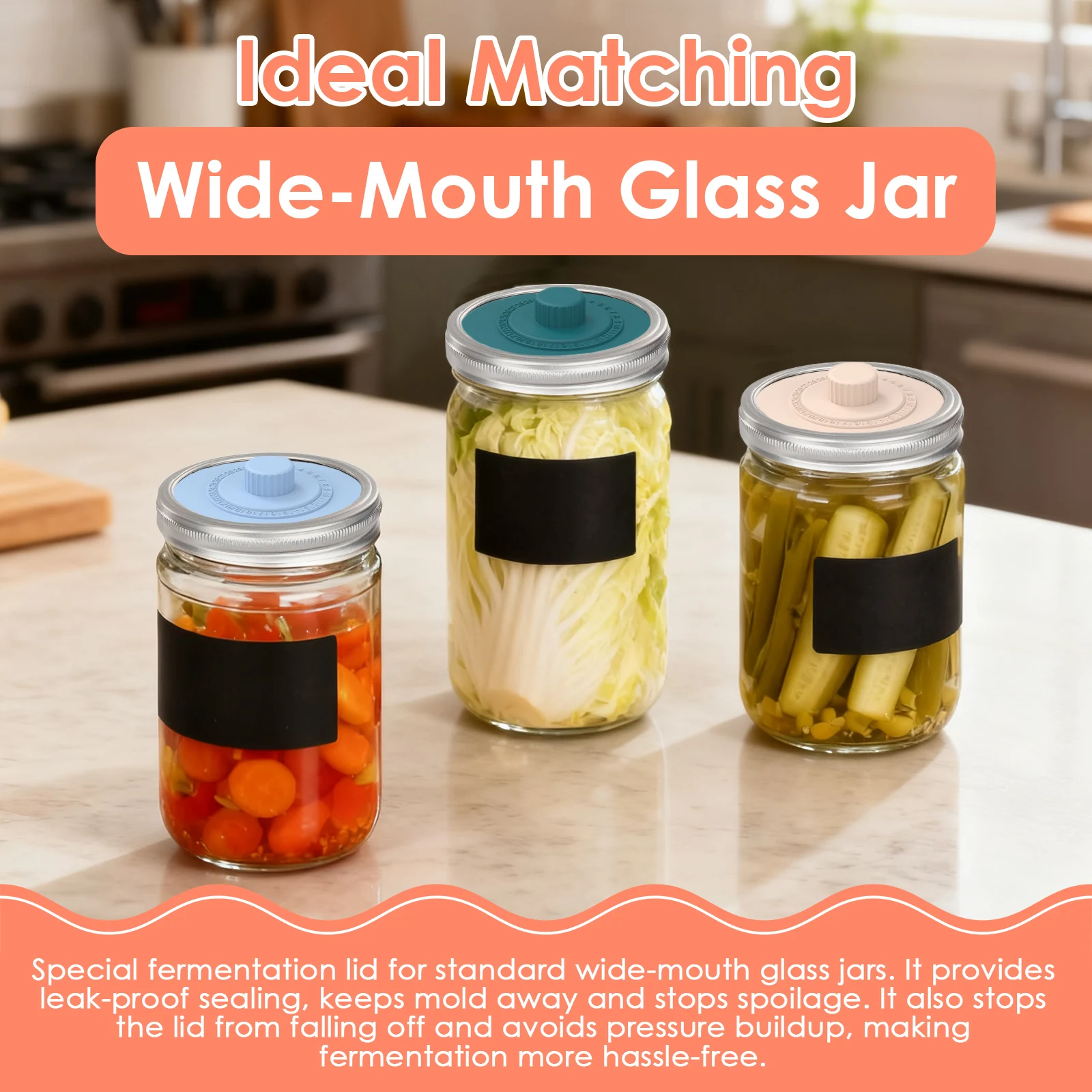 4Pcs Silicone Fermentation Lid  Reusable Mason Jar Fermenter Cap with Date Tracker for Wide Mouth Mason Jars Kitchen Accessories