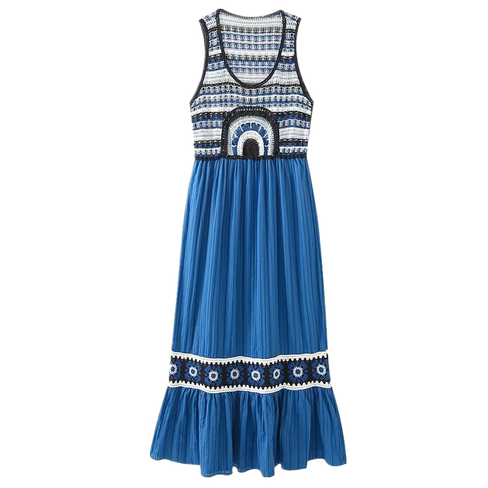

Withered Moroccan Vintage Ethnic Style Cotton Crochet Dress Elegant Ladies Casual Embroidery Sleeveless Dress Women