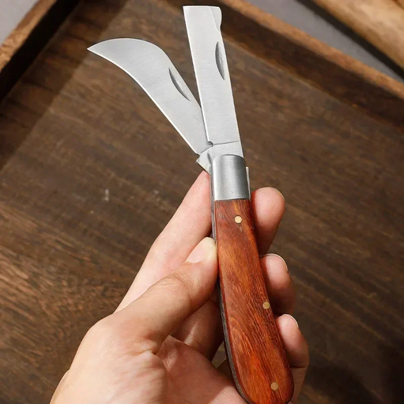 Folding Grafting Knife Grafting Tools Pruning Knife Professional Garden Fruit Tree Graftings Cutter Wooden Handle
