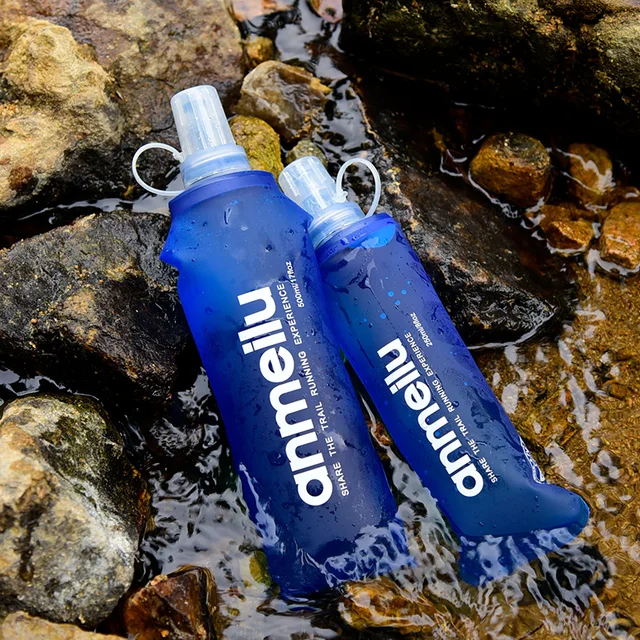 ANMEILU Ultralight Foldable Water Bottle BPA Free Straw Outdoor Sport Supplies Hiking Running Cycling Soft Flask Water Bag 6