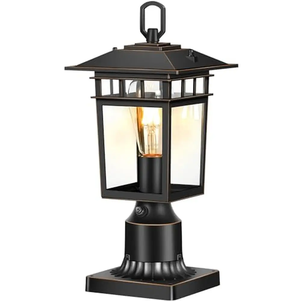 Outdoor Post Lantern Light Fixture Black Gold Roman Pier Mount Base Waterproof Pole Lamp Dusk to Dawn Sensor High Sensitivity