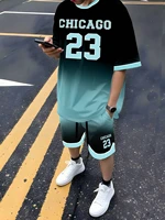 Ensemble haut et Short de sport à manches courtes pour hommes, grande taille, respirant, vêtements de sport de basket-ball, T-shirt et Short avec lettres imprimées, ensemble de 2 pièces 4