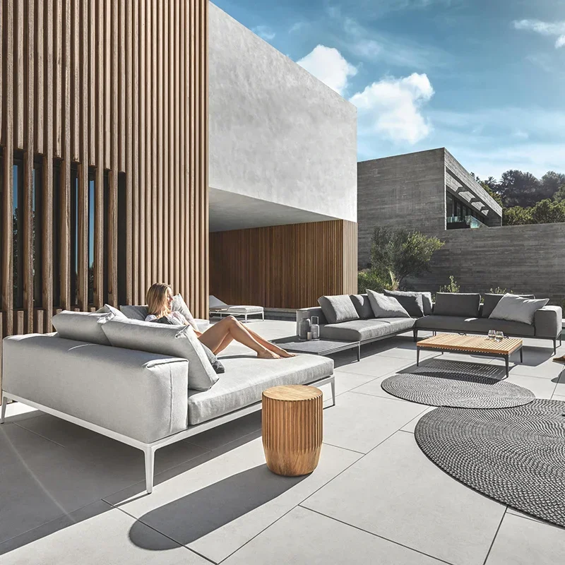 Outdoor sofa courtyard villa teak American outdoor outdoor model room Hotel waterproof and sunscreen aluminum sofa