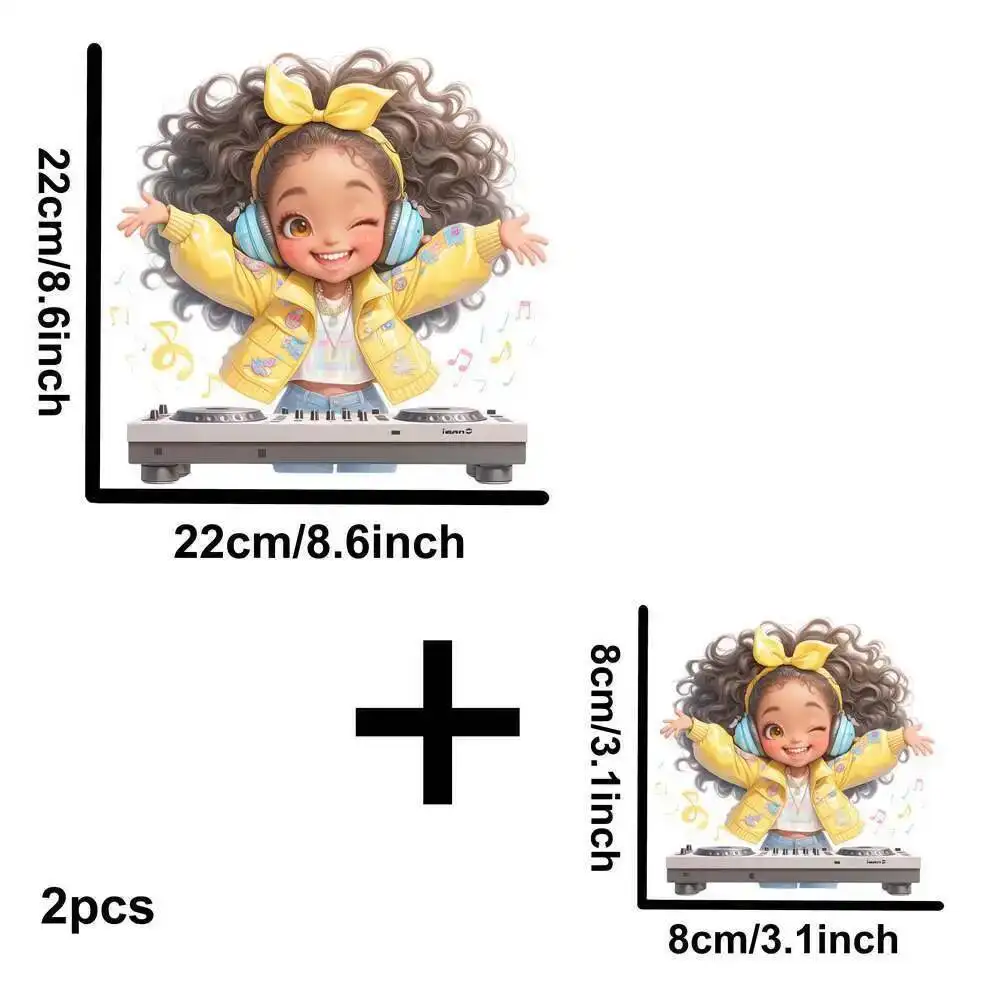 Yellow Guitar Music Girl Heat Transfer Patch - Washable Iron-On Sticker for DIY Clothing & T-Shirts