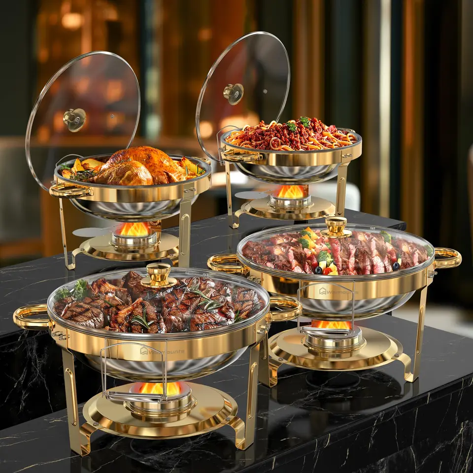 5QT Round Gold Plated Chafing Dish Set