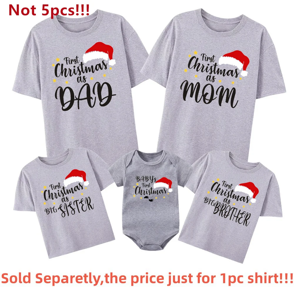 Primera Navidad como papá, mamá, hermano, hermana, bebé, trajes familiares a juego, camisetas divertidas de algodón a juego para fiesta de Navidad