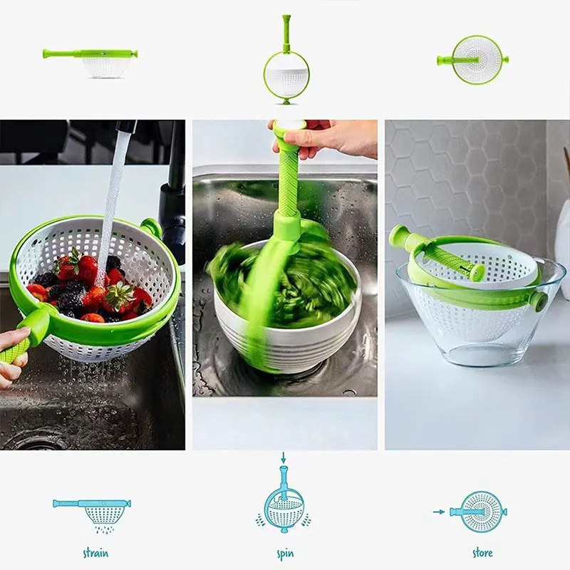 Collapsible Salad Spinner Vegetable Fruit Drainer Non-Scratch