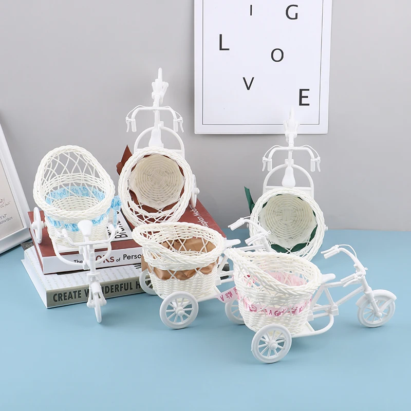 1Pc Cute DIY Handmade Mini Ornament Basket Creative Tricycle Rattan Ornament Basket Birthday Wedding Party Gift Box Basket 5