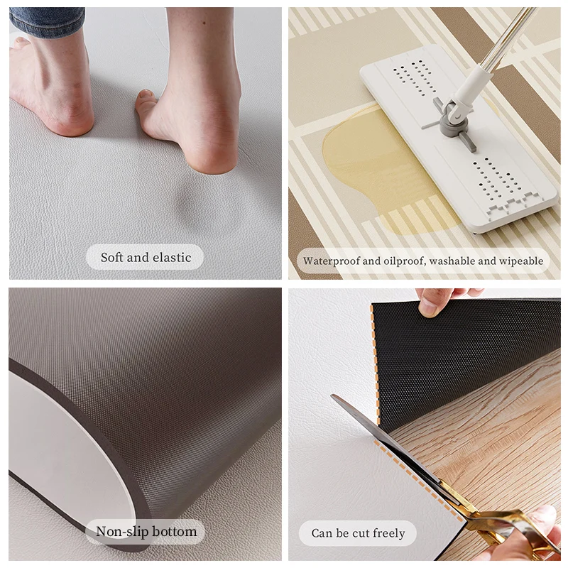 Kitchen Rug Large Area Waterproof Oil-proof PVC Leather Carpet for Living Room Home Decoration Retro Pastoral Door Mat ковер 러그