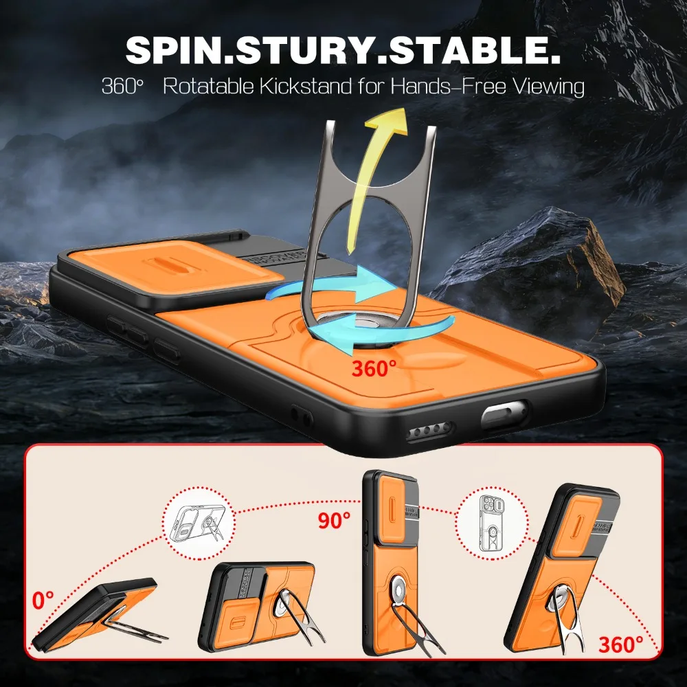Anti-Drop Slide Lens Cover Case with 360° Rotating Ring Stand and Protective Shell