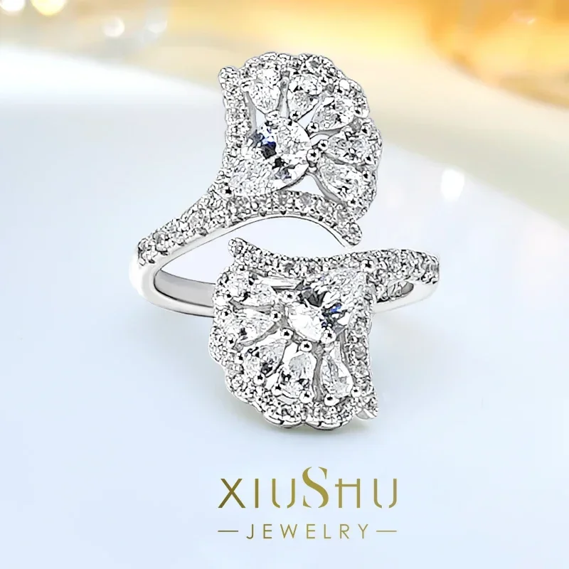 

Fashionable and luxurious shell 925 sterling silver ring set with high carbon diamond temperament, versatile wedding jewelry