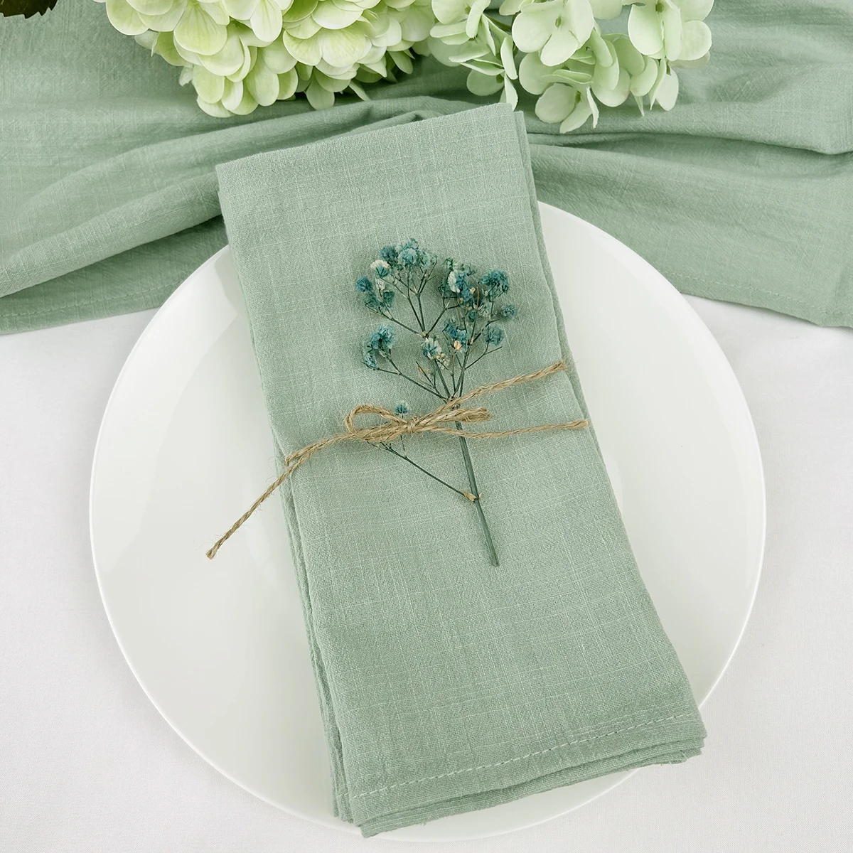 Wholesale 50pcs 30x45cm 100% Cotton Sage Green  Napkin Reusable Wedding Party Christmas Table Decor Retro napkins
