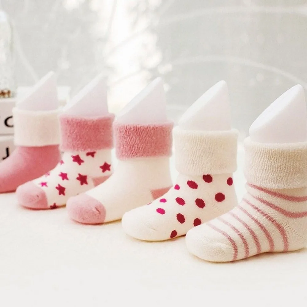 5 Pairs New Cotton Short Socks Non-Skid Design Pink Blue Floor Stocking Polka Dot Stars Breathable Winter Socks Infant Wear