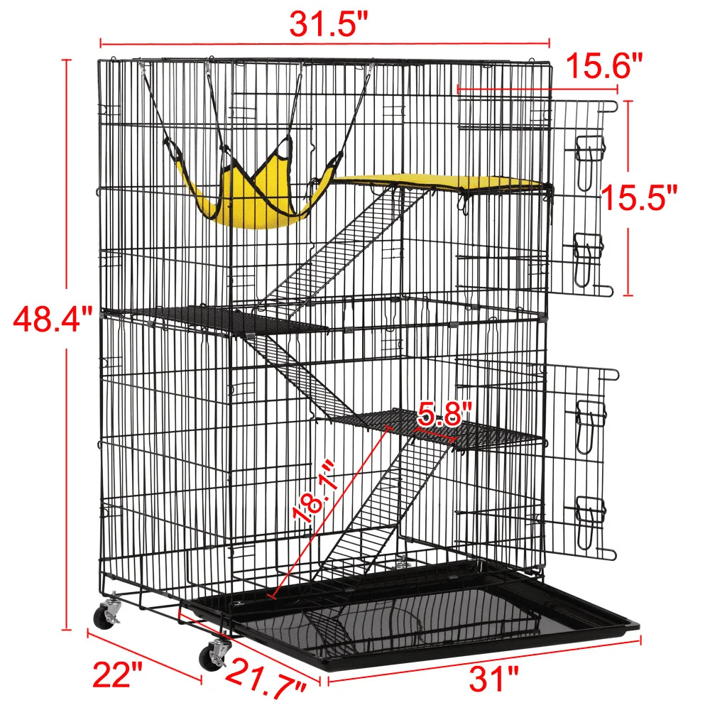 

Iron 4-tier Rolling Cat Cage with Easy-to-clean Litter Box