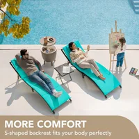 Patio Chaise Lounge Sets Outdoor Rattan Adjustable Back 3 Pieces Cushioned Patio Folding Chaise Lounge with Folding Table 1