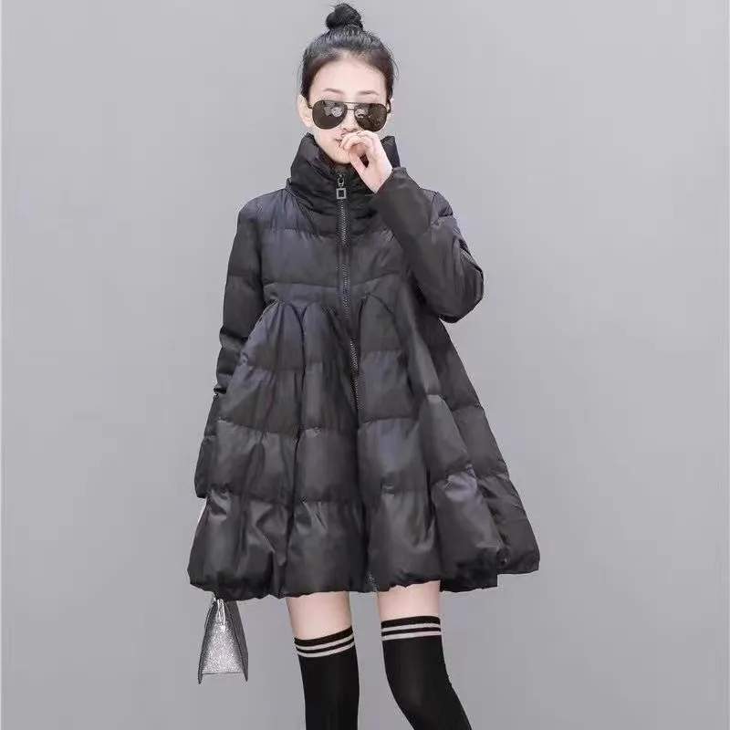 Shiny Symphony Over The Knee Long Down Cotton Cotton Jacket Loose Korean Style Thickening main image 0
