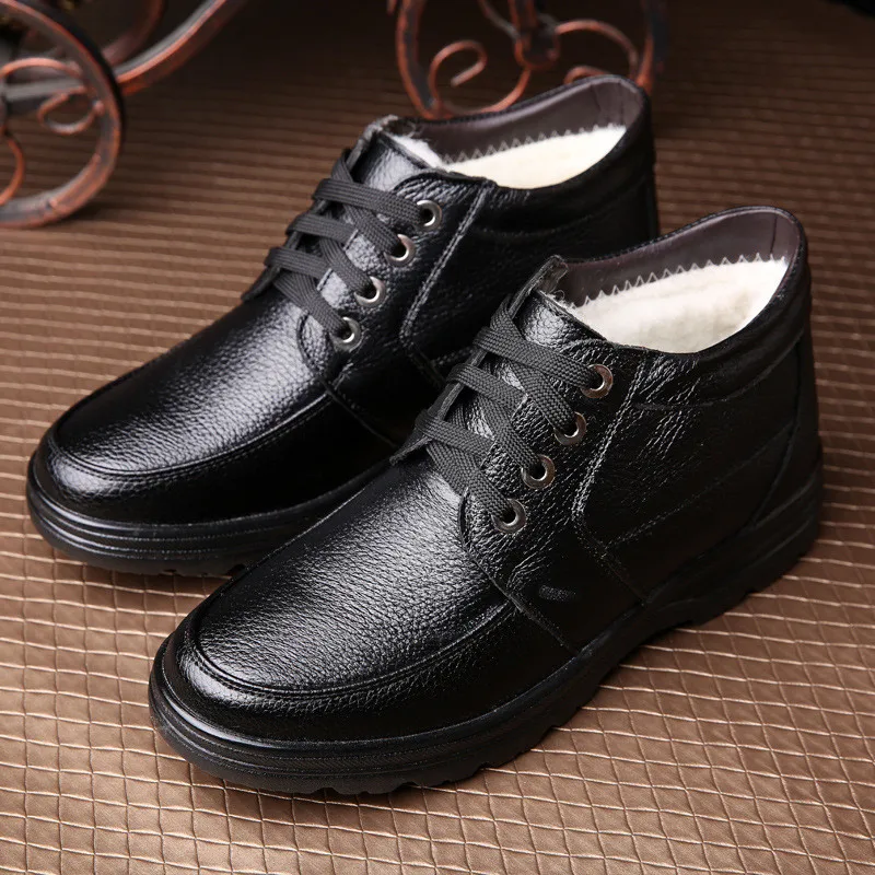 

Brand Winter Men Genuine Leather Shoes Fashion Warm Working Plush Ankle Boots for Men Business Dress Shoes Men Snow Boots 2019