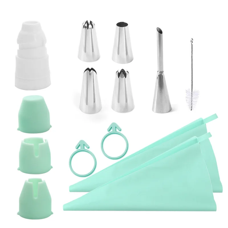 11pcs Reusable Puff Cake Icing Piping Tip Silicone Pastry Bag Cream Cupcake Butter Tube Nozzle Decor Baking Bags Kitchen Tools