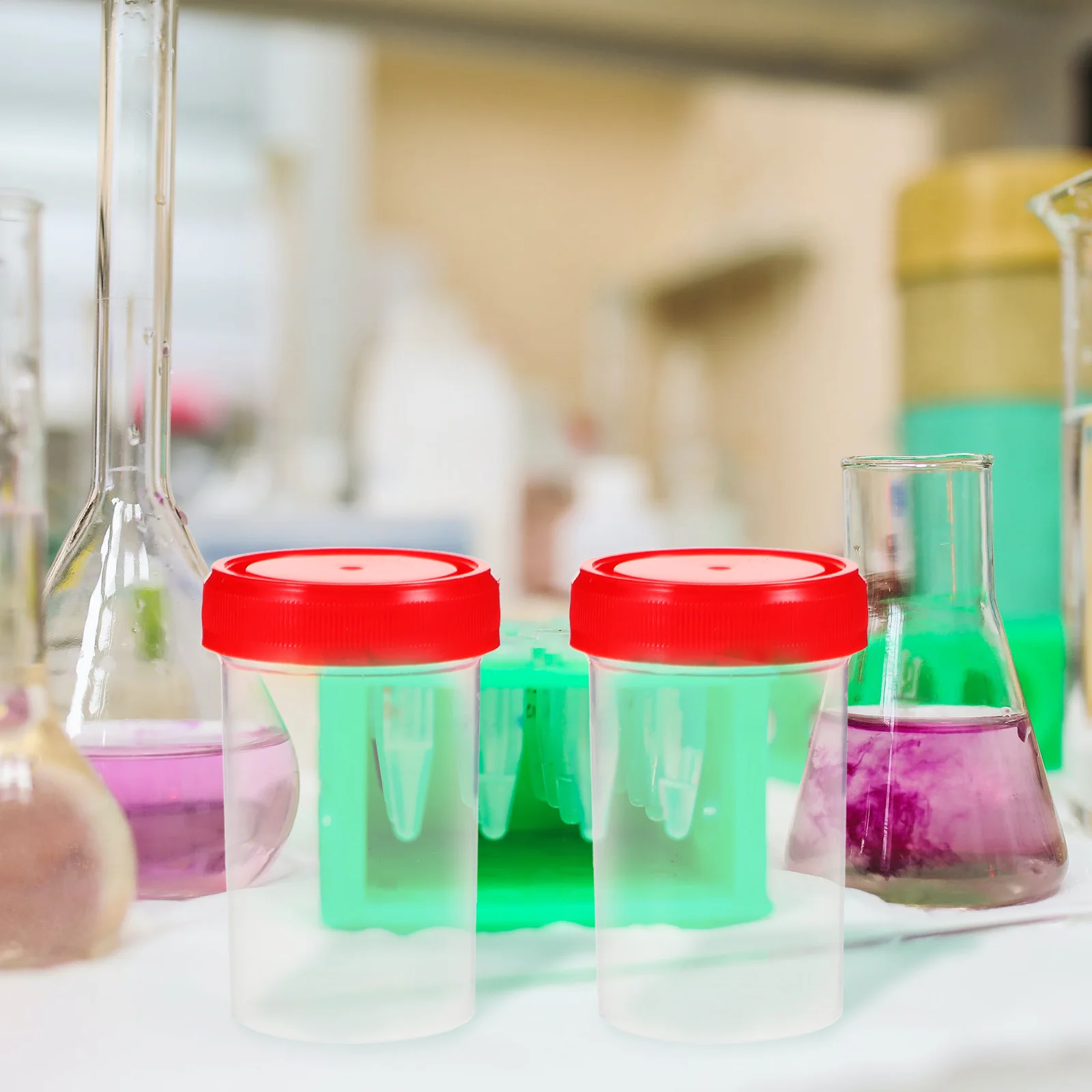 15 Pcs Sampling Cup Urine specimen cups with lids Plastic Fluid Sample Container with Scale The Cups Containers Lids Specimen