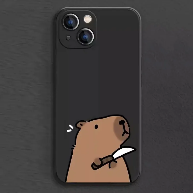 Whimsical Cartoon Capybara Couple Shockproof Phone Case - Soft & Durable Cover