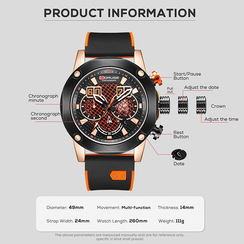 BORUSE Luxury Watches for Men Business Casual Wristwatch Male Silicone Waterproof  Chronograph Quartz Watches Relogio Masculino