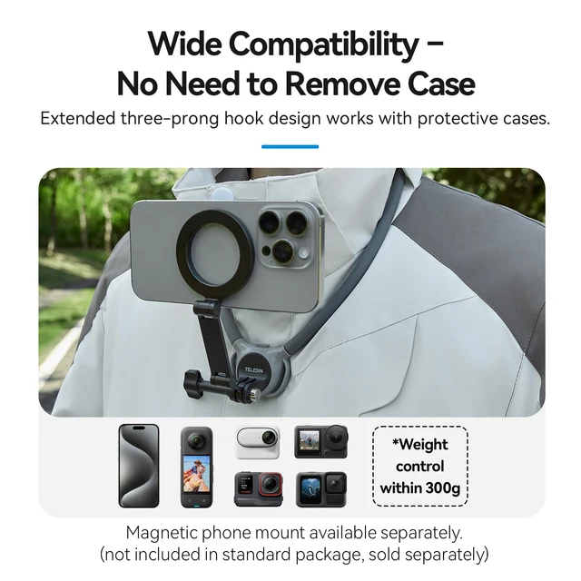TELESIN téléphone caméra d'action 2 en 1 support de cou pour GoPro Insta360 DJI OSMO Action caméra d'action universelle accessoires de téléphone 5