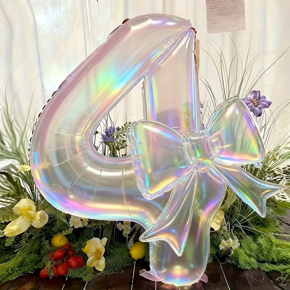 Set of 2 Colorful Transparent Digit Balloons with Bow