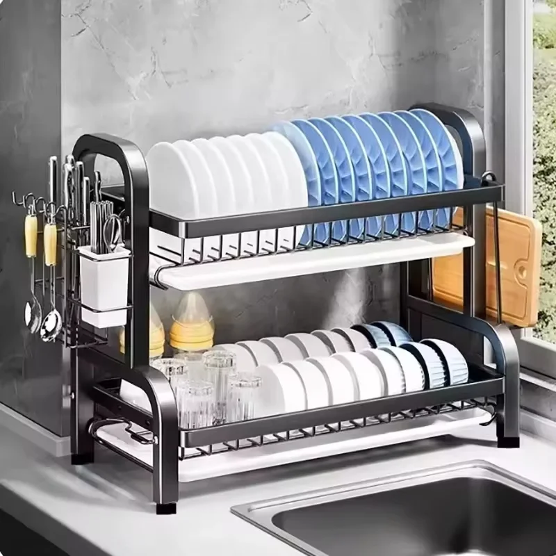 Dish Drying Rack 3-Tier Compact Kitchen Dish Rack Drainboard Set Large Rust-Proof Dish Drainer Holder Kitchen Racks 3