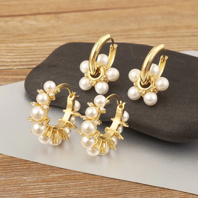 Nidin lumière luxe à la mode fleur/forme ronde perle boucles d'oreilles pour femmes femme 3 Styles choix Chic oreille bijoux cadeau d'anniversaire