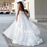 Sirene طول الأرض رقبة على شكل قلب تول لؤلؤ فساتين زفاف بدون أكمام أنيقة وبسيطة الطيات على شكل حرف a زي العرائس حسب الطلب 2