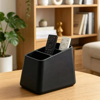Porta Telecomandi con 3 Scomparti per Organizzare Oggetti, Scatola Minimalista Nera per Casa e Ufficio